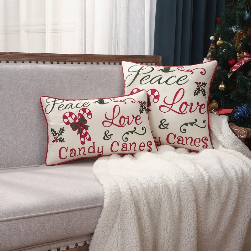 クリスマススローピローカバー平和愛キャンディーキャンズ文字刺 - Embroidery Xmas Decorations のレビューと価格