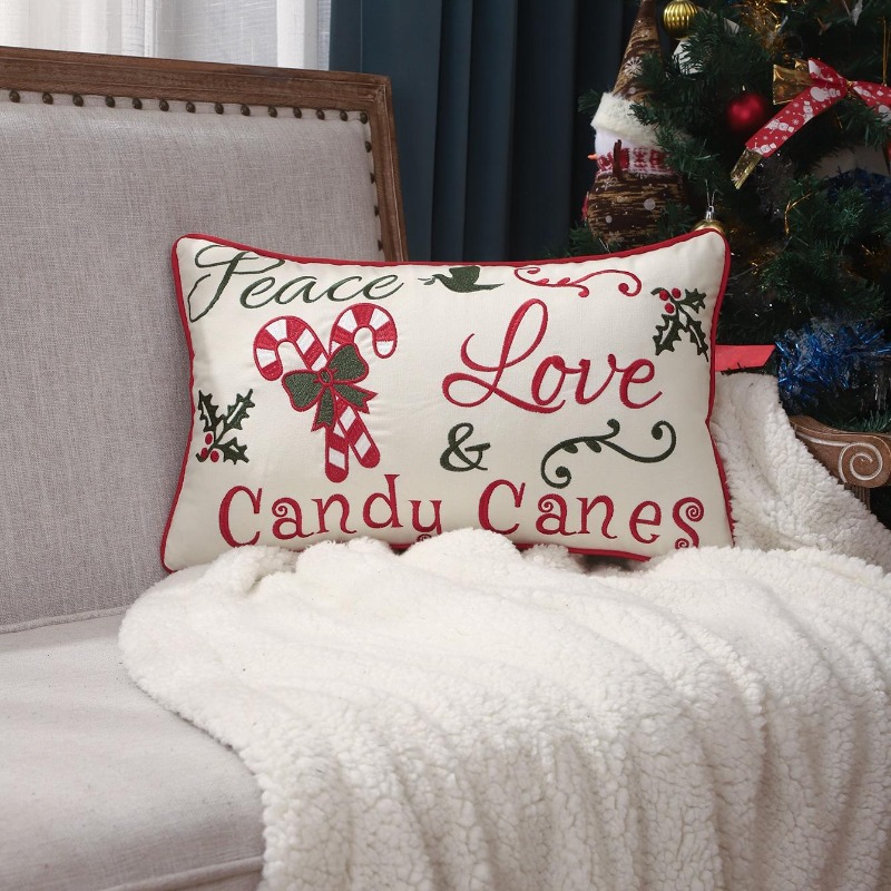 クリスマススローピローカバー平和愛キャンディーキャンズ文字刺 - Embroidery Xmas Decorations のレビューと価格