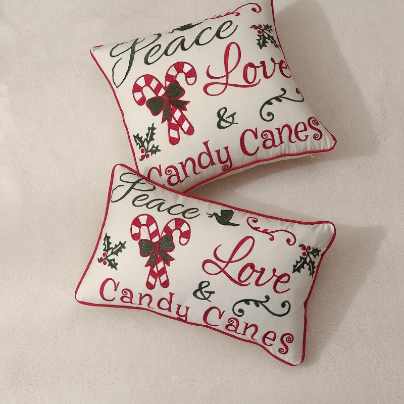 クリスマススローピローカバー平和愛キャンディーキャンズ文字刺 - Embroidery Xmas Decorations のレビューと価格