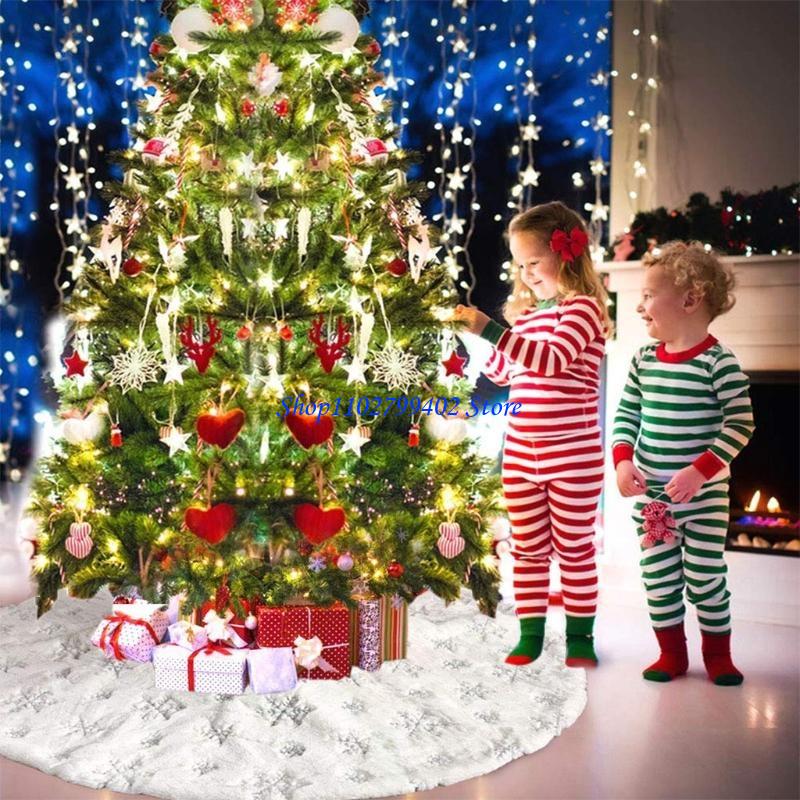 547f白いぬいぐるみクリスマスツリースカート銀のスパンコー - Embroidery Xmas Decorations のレビューと価格