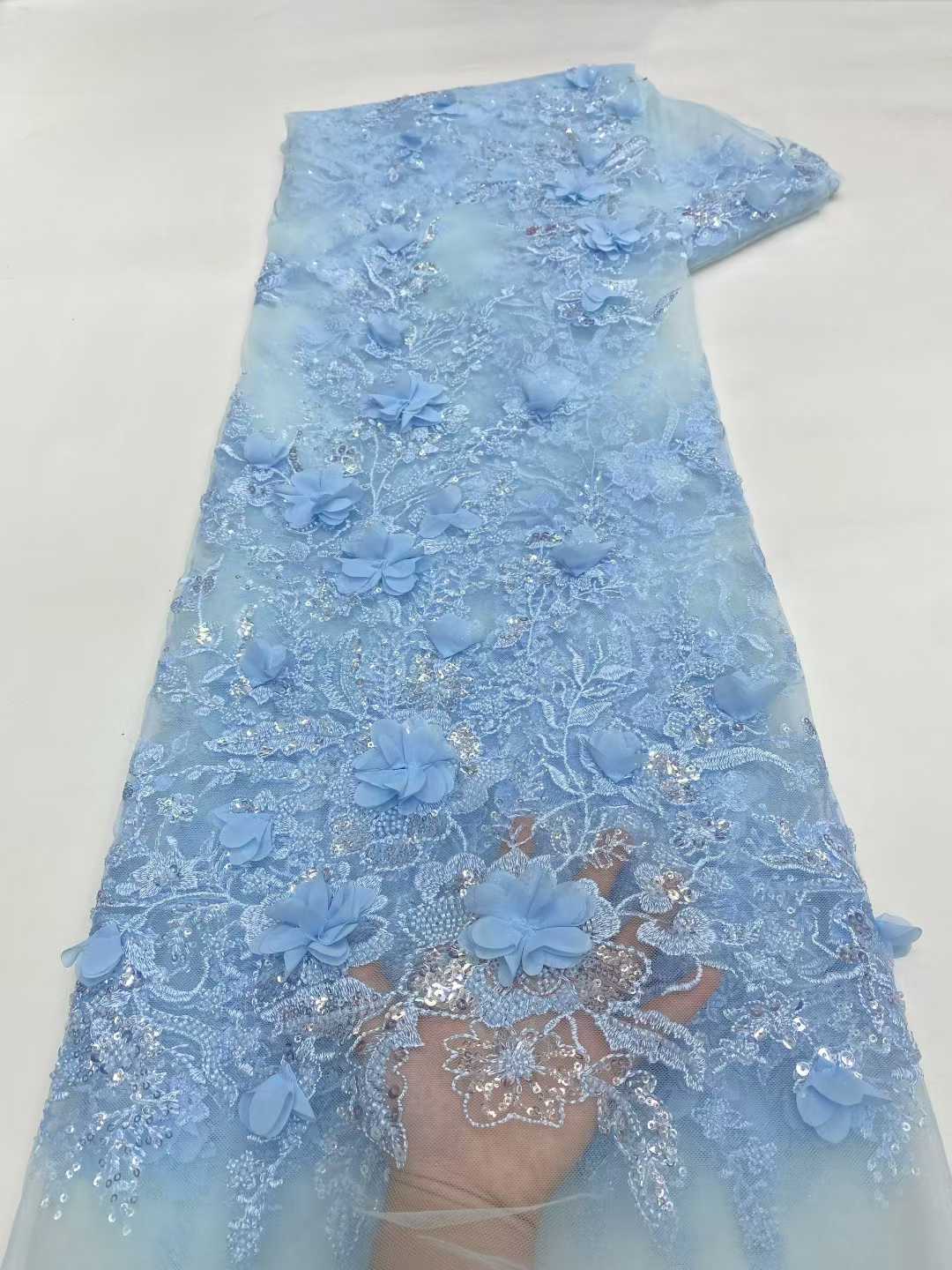 新デザインのアフリカチュールレース生地2025高品質3Dフラ - Embroidery Design 3D のレビューと価格