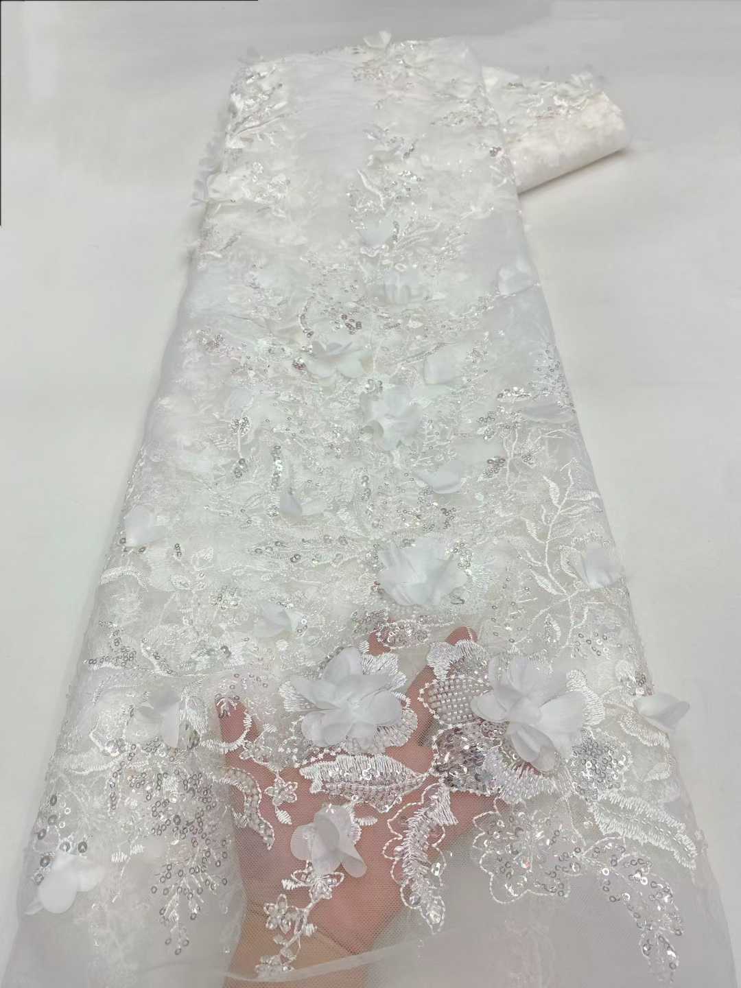 新デザインのアフリカチュールレース生地2025高品質3Dフラ - Embroidery Design 3D のレビューと価格