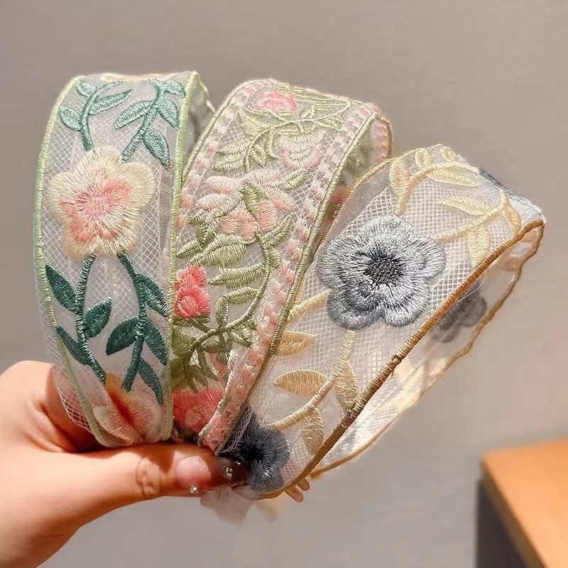 1/3 個エレガントなシフォン刺繍フラワーヘアバンド – 甘 - Embroidery Hoop のレビューと価格