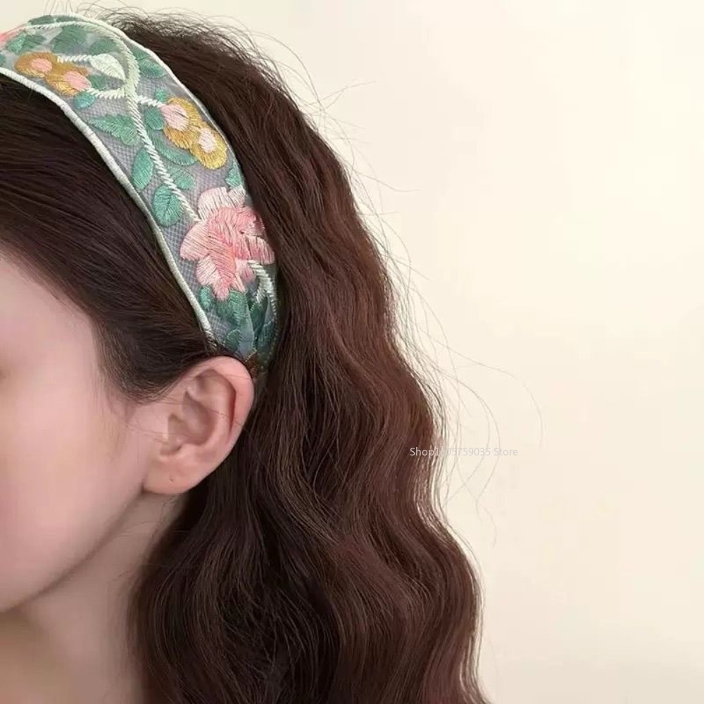 春のレース刺繍花柄ヘッドバンド新しいエレガントなシフォンつば - Embroidery Hoop のレビューと価格