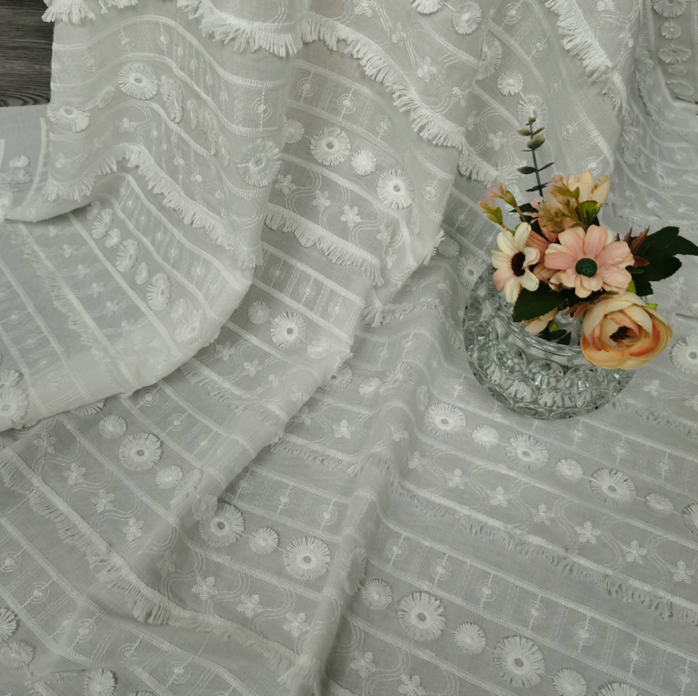 最新のオールコットン3D花柄タッセルレース刺繍生地、衣類、テ - Embroidery Design 3D のレビューと価格