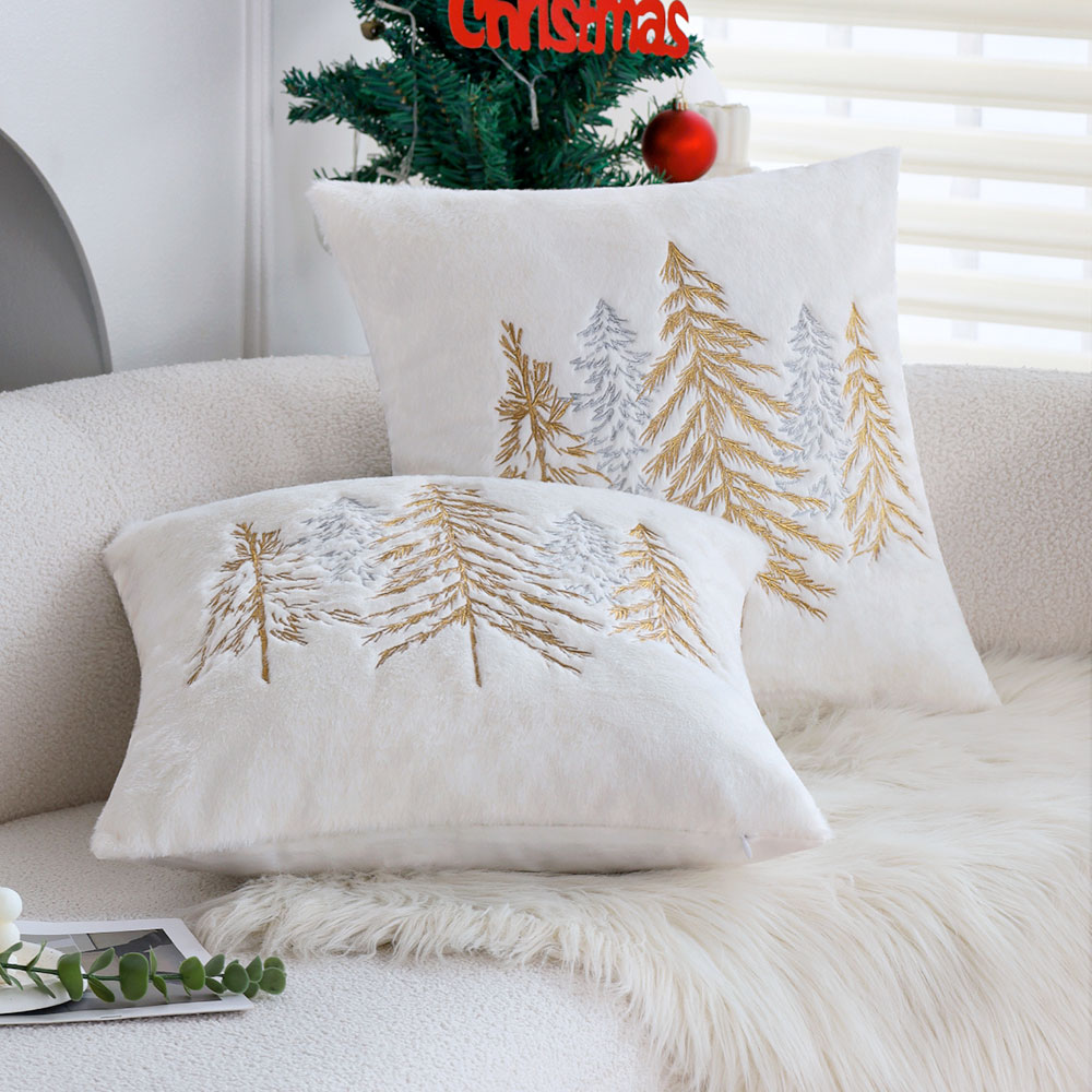クリスマスフェイクラビットファー枕カバー 45x45cm ゴ - Embroidery Xmas Decorations のレビューと価格