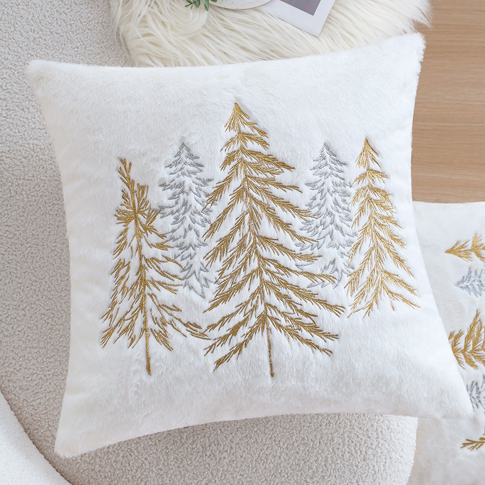 クリスマスフェイクラビットファー枕カバー 45x45cm ゴ - Embroidery Xmas Decorations のレビューと価格