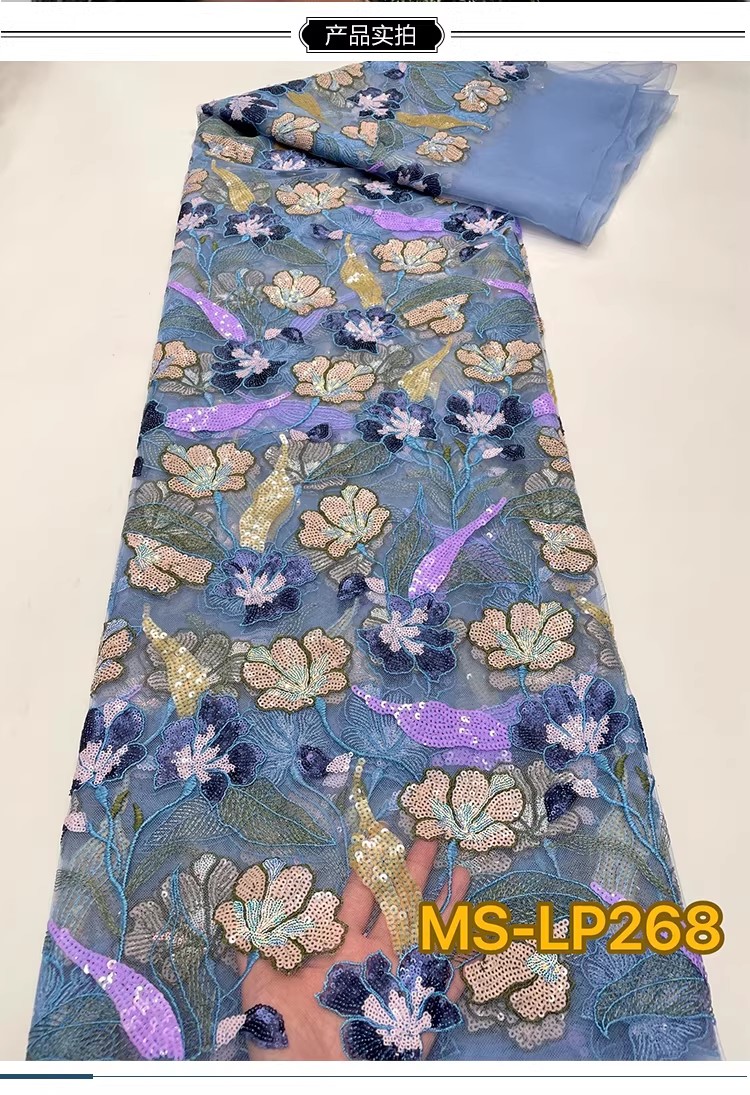 1ヤード高級ダブルカラービーズフラワーシークイン刺繍テラドレ - Embroidery Net Fabric のレビューと価格