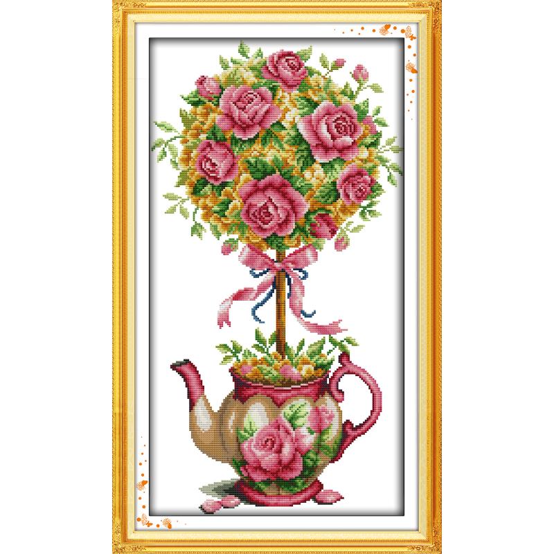 モクレンローズフラワーボールとティーポットカウントクロスステ - Embroidery Flower Pattern のレビューと価格