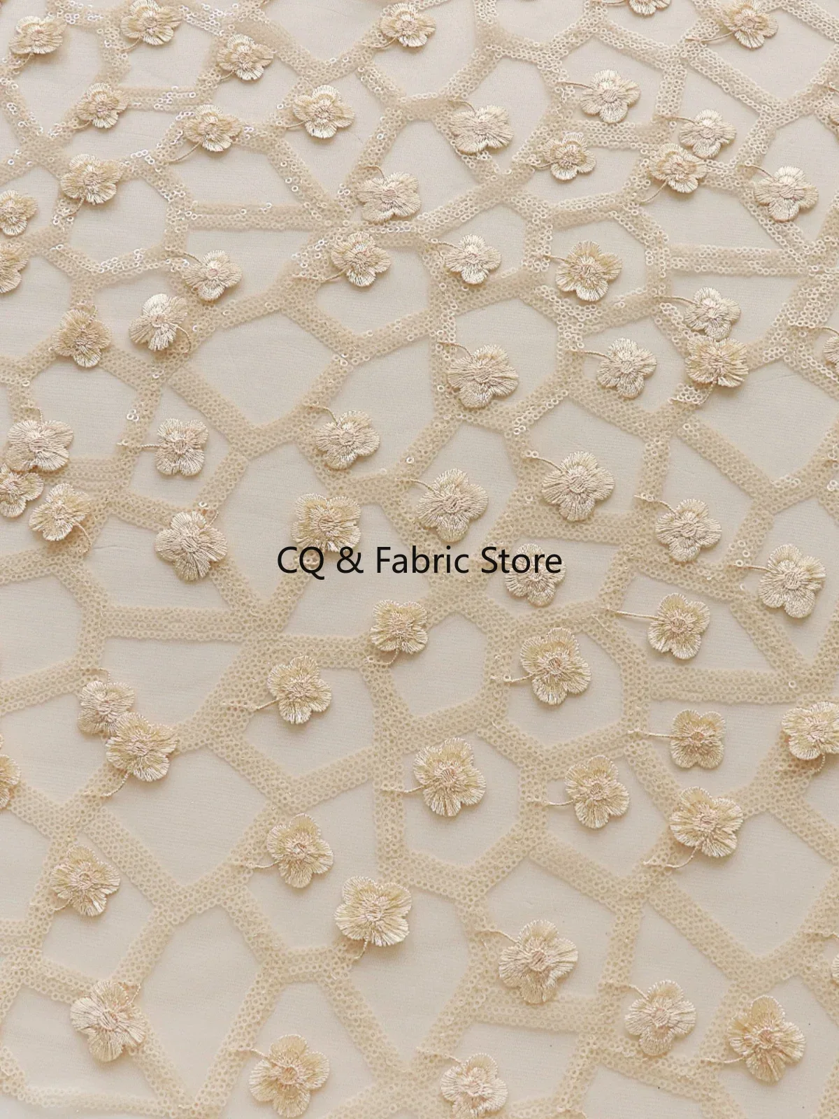 アプリコット3D小花刺繍、スパンコールメッシュ生地、手作りD - Embroidery Design 3D のレビューと価格